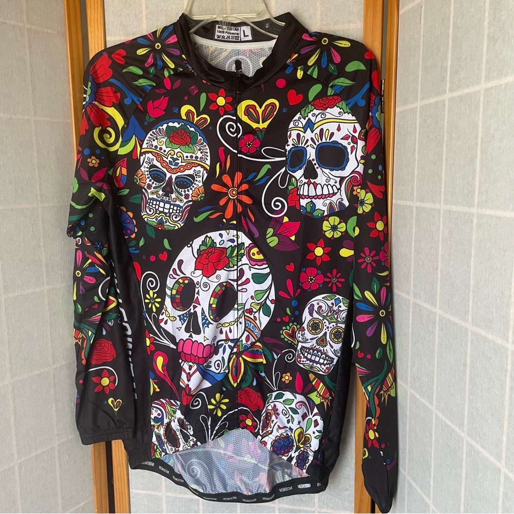 Weimostar Long Sleeve Day of the Dead Cycling Jersey, L